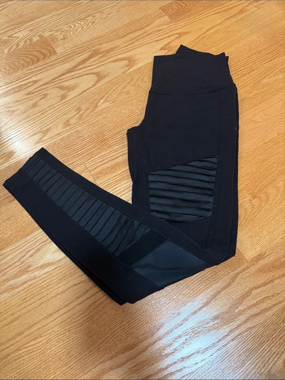Black Active Leggings with Textured Panels